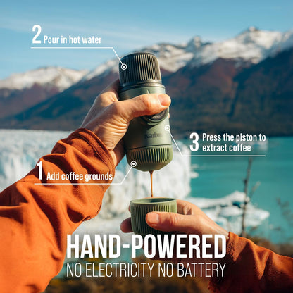 Nanopresso Portable Espresso Maker Bundled with Protective Case, Upgrade Version of Minipresso, Mini Travel Coffee Machine, Perfect for Camping, Travel and Office (Elements Moss Green)