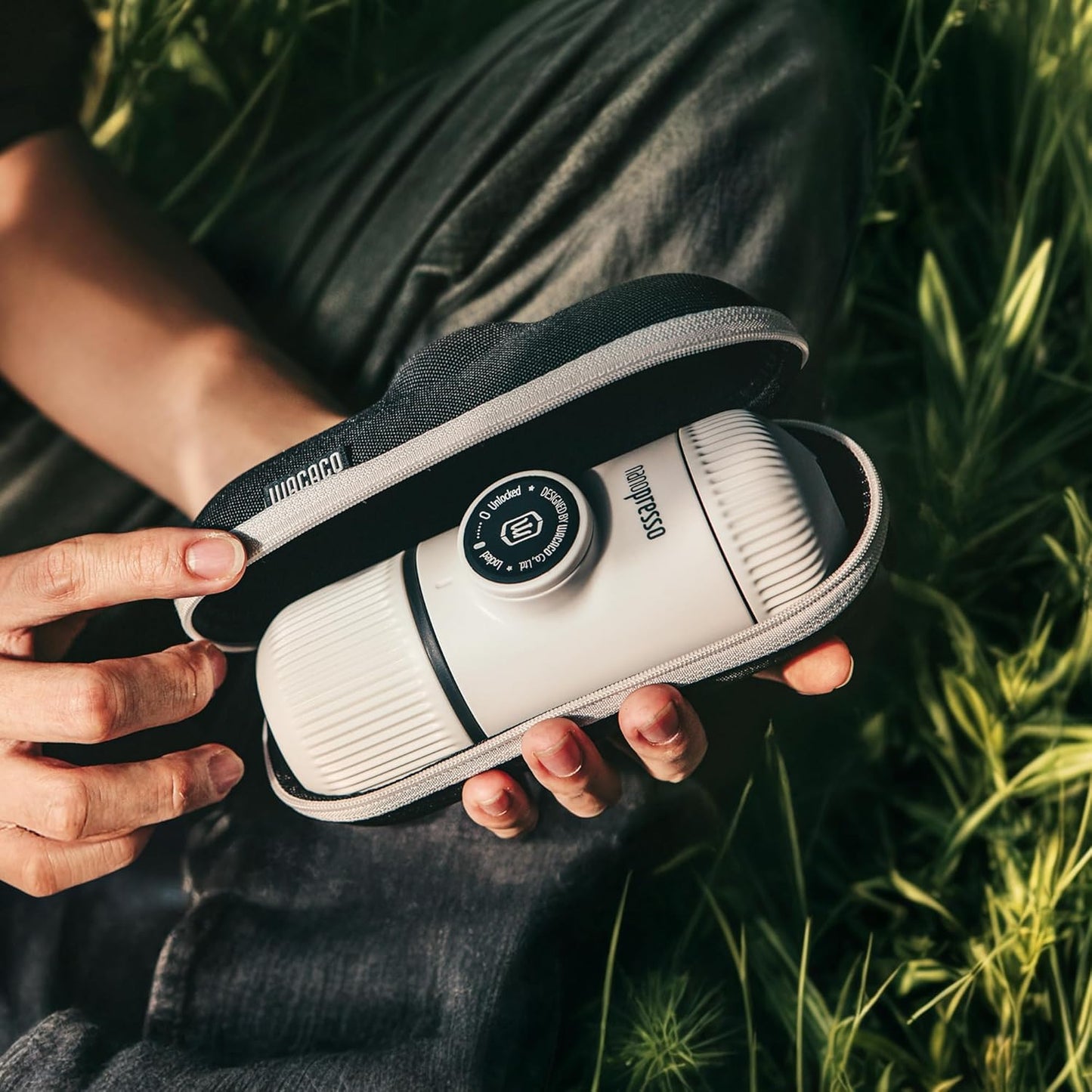 Nanopresso Portable Espresso Maker Bundled with Protective Case, Upgrade Version of Minipresso, Mini Travel Coffee Machine, Perfect for Camping, Travel and Office (New Elements Chill White)