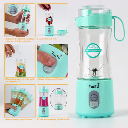 Personal Blender, Portable Travel Mini Ice Mixer Electric Smoothie Blender Juicer Cup Maker, with 13 Oz Bottles, 6 Blades and USB 4000Mah Strong Power for Shakes and Smoothies (Sky Blue)