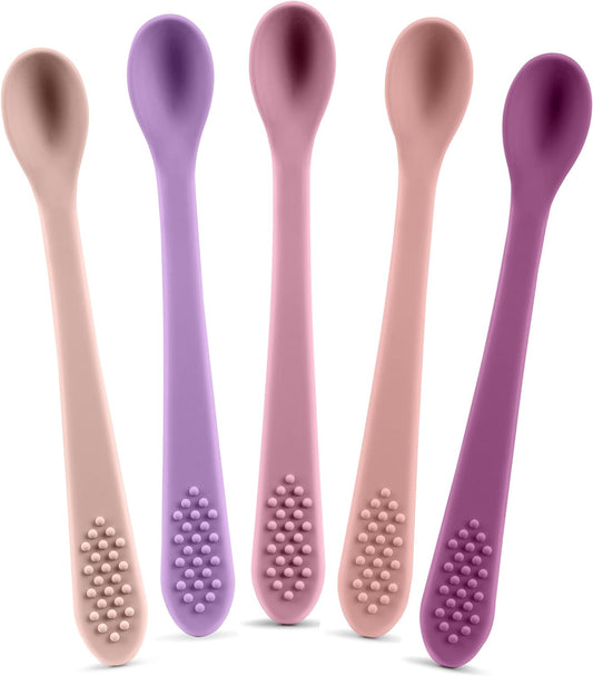 Baby Spoons First Stage Silicone Baby Spoon – Self Feeding Baby Utensils – Infant Spoons First Stage Baby Feeding Spoon - Soft & Gentle on Gums - BPA Free Silicone Baby Spoons Set