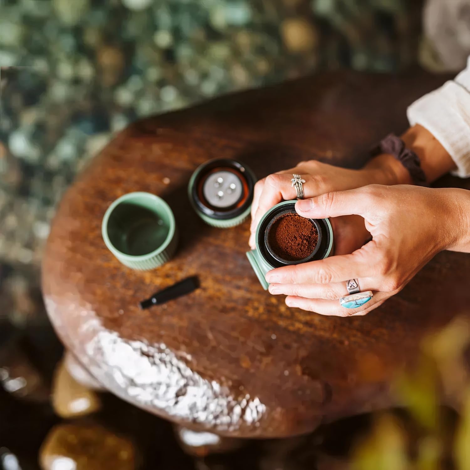 Nanopresso Portable Espresso Maker Bundled with Protective Case, Upgrade Version of Minipresso, Mini Travel Coffee Machine, Perfect for Camping, Travel and Office (Elements Moss Green)