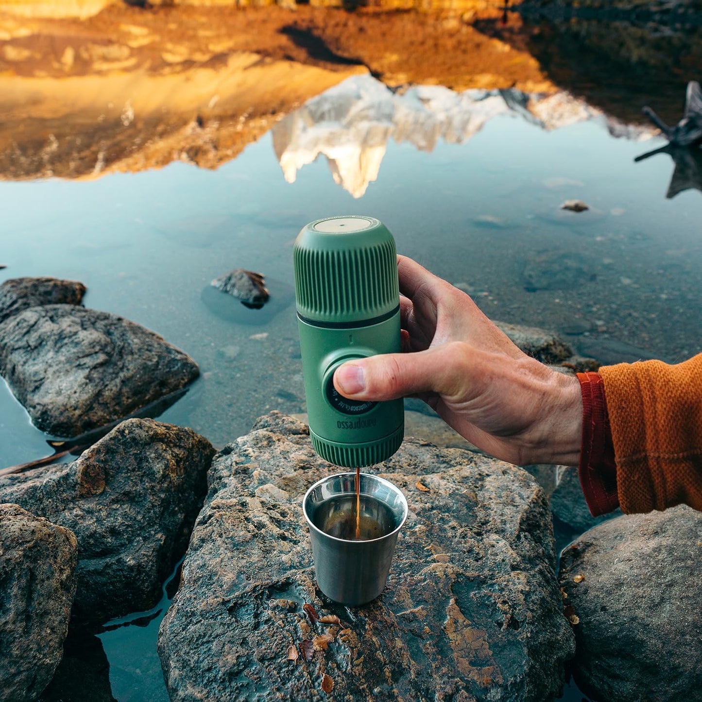 Nanopresso Portable Espresso Maker Bundled with Protective Case, Upgrade Version of Minipresso, Mini Travel Coffee Machine, Perfect for Camping, Travel and Office (Elements Moss Green)